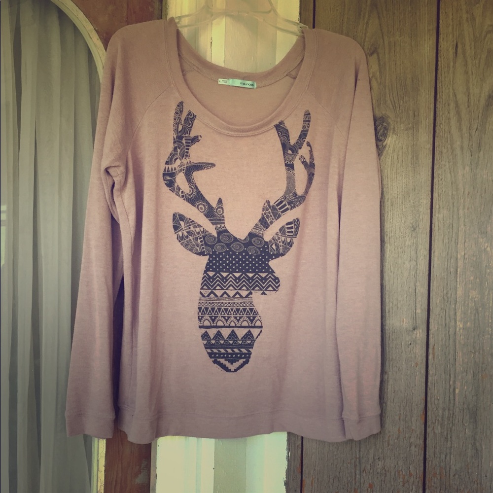 Fair isle deer head mauve sweatshirt pullover